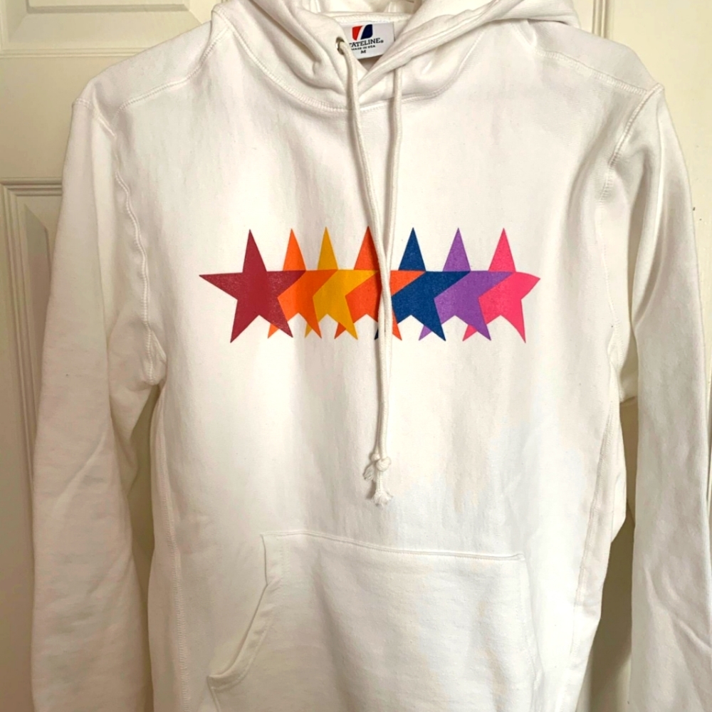 White Hoodie with multi-color graphic stars 🌟 size medium